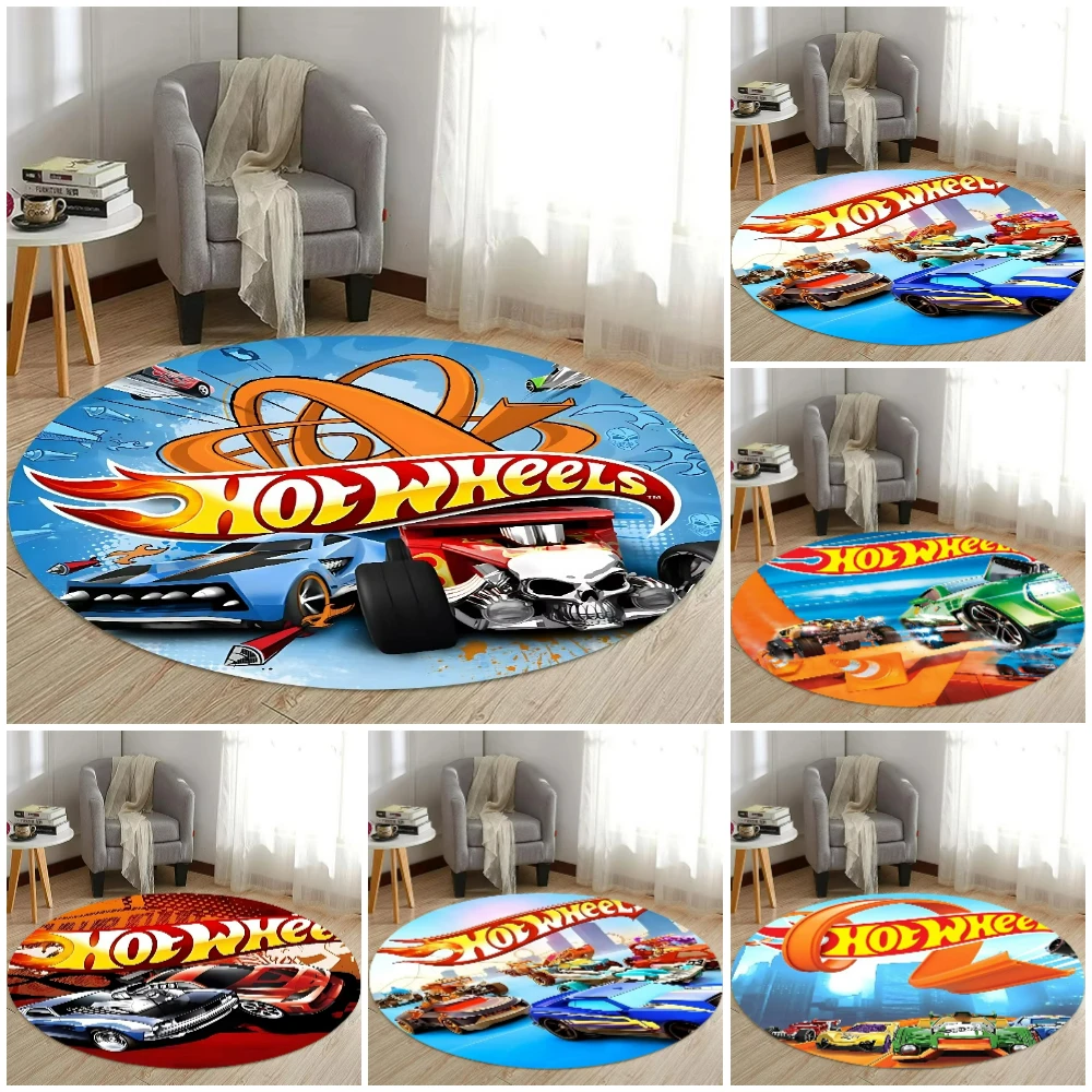 Lighting Mcqueen Bedroom Decor - Hot Wheels Cars Tappeto rotondo stampato